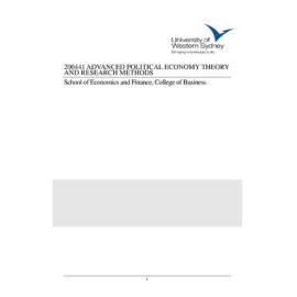 Learning Guide - Advanced Political Economy Theory & Research Methods (200441) - Autumn 2010
