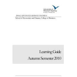 Learning Guide - Advanced Microeconomics (200442) - Autumn 2010