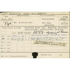 BOSANQUET, Ronald Eric Giffard (Course Not Identified)