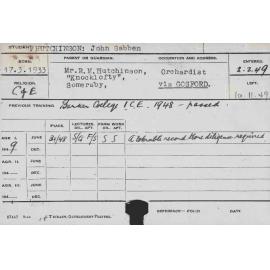 HUTCHINSON, John Sabben (Course Not Identified)