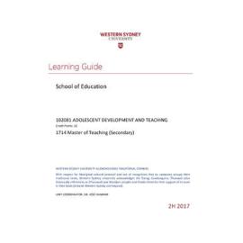 Learning Guide - Adolescent Development & Teaching (102081) - 2H 2017