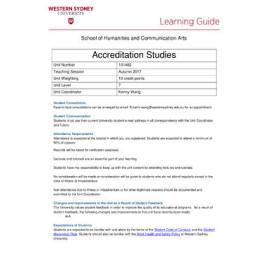 Learning Guide - Accreditation Studies (101482) - Autumn 2017