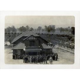 Soldiers Memorial Hall - Official Opening (Print 1 of 2) - Aerial shot with crowd [Hawkesbury Agricultural College (HAC)]
