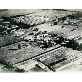 Aerial view of Hawkesbury Agricultural College showing the dairy buildings in the centre with the poultry buildings behind [Hawkesbury Agricultural College (HAC)] - Print 2 of 2 - Uncropped
