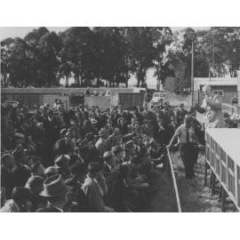 Crowd in front of the pens at Egg Laying Competition [Hawkesbury Agricultural College (HAC)]