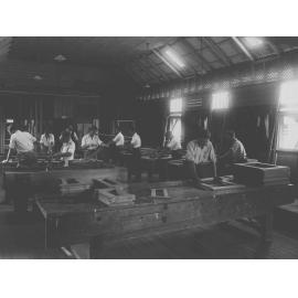 Carpenter's Shop (interior) - Students working at benches [Hawkesbury Agricultural College (HAC)]