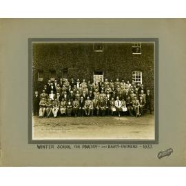 Winter School for Farmers, 1933 - group of farmers (Principal Southee seated centre front) - Winter School for Poultry and Dairy farmers [Hawkesbury Agricultural College (HAC)]