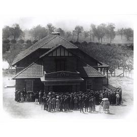 Soldiers Memorial Hall - Official Opening (Print 2 of 2) - Aerial shot with crowd [Hawkesbury Agricultural College (HAC)]
