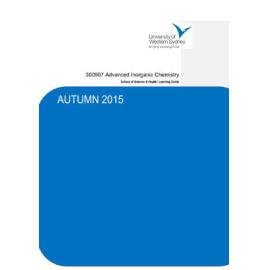 Learning Guide - Advanced Inorganic Chemistry (300907) - Autumn 2015