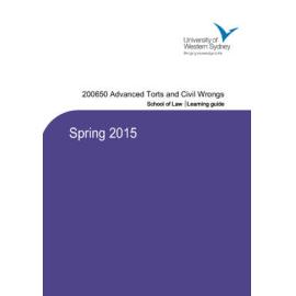 Learning Guide - Advanced Torts & Civil Wrongs (200650) - Spring 2015