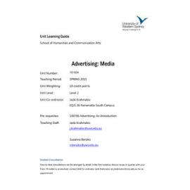 Learning Guide - Advertising: Media (101034) - Spring 2015