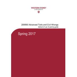 Learning Guide - Advanced Torts & Civil Wrongs (200650) - Spring 2017