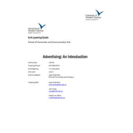 Learning Guide - Advertising: An Introduction (100706) - Autumn 2015