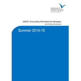 Learning Guide - Accounting Information for Managers (200101) - Summer 2014 - 2015