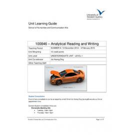 Learning Guide - Analytical Reading & Writing (100846) - Summer A 10 December 2014 - 4 February 2015