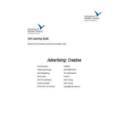 Learning Guide - Advertising: Creative (100552) - Autumn 2015