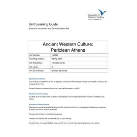 Learning Guide - Ancient Western Culture Periclean Athens (100244) - Spring 2015