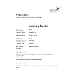 Learning Guide - Advertising: Creative (100552) - Spring 2015