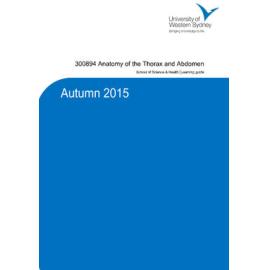 Learning Guide - Anatomy of the Thorax and Abdomen (300894) - Autumn 2015