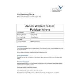 Learning Guide - Ancient Western Culture: Periclean Athens (100244) - Spring 2015
