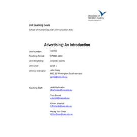 Learning Guide - Advertising: An Introduction (100706) - Spring 2015