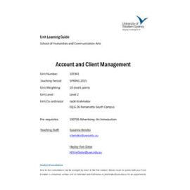 Learning Guide - Account and Client Management (101941) - Spring 2015