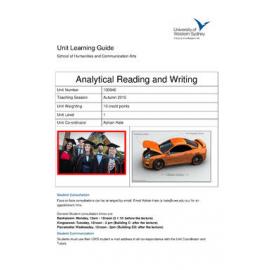 Learning Guide - Analytical Reading & Writing (100846) - Autumn 2015