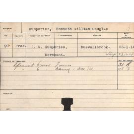 HUMPHRIES, Kenneth William Douglas (Special Course - Dairy & Farm)