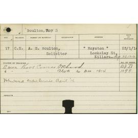 BOULTON, Roy S (Short Course - Orchard and Plots)