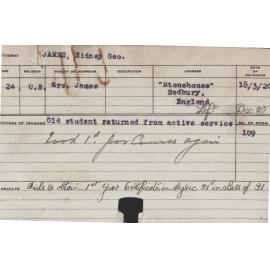 JAMES, Sidney George Nicholson (Hawkesbury Diploma of Agriculture (HDA) - First year/ Piggery Certificate)