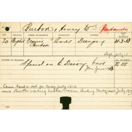 BURTON, Henry G (Special Course - Dairy & Certificate - Butter-making and Milk and Cream Testing)