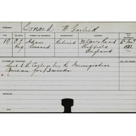 LEONARD, W Garlick (Course Not Identified)