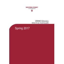 Learning Guide - Advocacy (200646) - Spring 2017