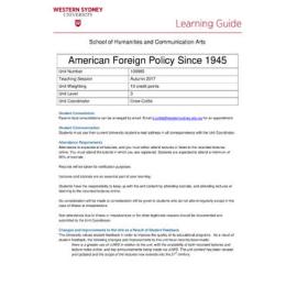 Learning Guide - American Foreign Policy Since 1945 (100985) - Autumn 2017
