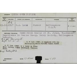 LEIS, Owen Patrick (Hawkesbury Diploma in Dairy (HDD))