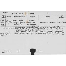 HODGKINSON, Albert (Hawkesbury Diploma of Agriculture (HDA))
