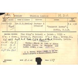 HENLEY, Charles Leslie (Hawkesbury Diploma of Agriculture (HDA))