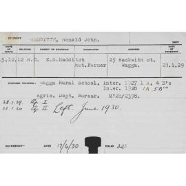 HEDDITCH, Ronald John (Hawkesbury Diploma of Agriculture (HDA))