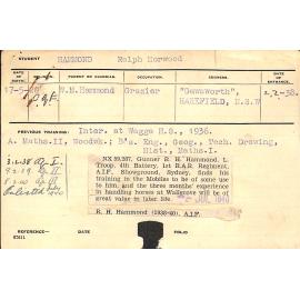 HAMMOND, Ralph Horwood (Hawkesbury Diploma of Agriculture (HDA))