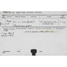 HALL-HAAS, Frederic George Victor (Hawkesbury Diploma of Agriculture (HDA))