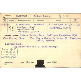 HAERTSCH, Sydney Louis (Hawkesbury Diploma of Agriculture (HDA))
