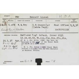 FRY, Kenneth Lionel (Hawkesbury Diploma of Agriculture (HDA) (Honours Class II))