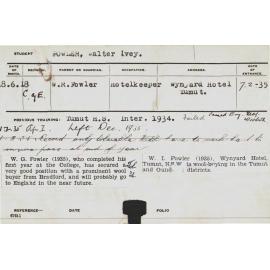 FOWLER, Walter Ivey (Hawkesbury Diploma of Agriculture (HDA))