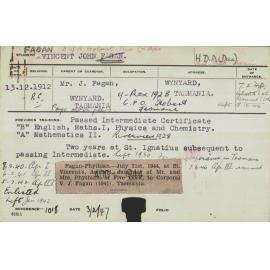 FAGAN, Vincent John (Hawkesbury Diploma of Agriculture (HDA) (Honours Class I) (Dux))