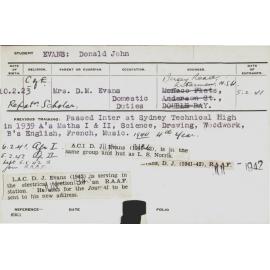 EVANS, Donald John (Hawkesbury Diploma of Agriculture (HDA))