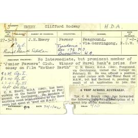 EMERY, Clifford Rodway (Hawkesbury Diploma of Agriculture (HDA) (Honours Class II))