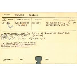 EDWARDS, Wallace (Hawkesbury Diploma of Agriculture (HDA) (First Year Certificate))