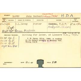 DAVEY, John Herbert (Hawkesbury Diploma of Agriculture (HDA))