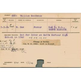 COX, William Sandeman (Course Not Identified)