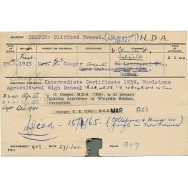 COOPER, Clifford Everet (Hawkesbury Diploma of Agriculture (HDA))